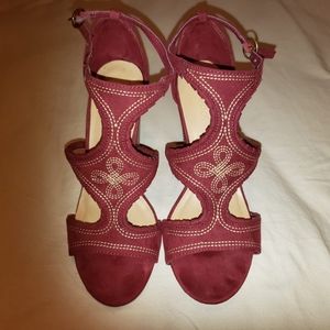 Bamboo Burgundy Block Heel Sandal